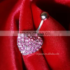 Prong Single Heart Full Paved Gem Magnetic Navel Rings thumbnail-1