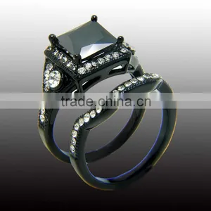European Ring Design Three Stone Ring Black Zircon Adjustable Combination Double Rings For Unisex thumbnail-2