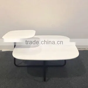 New Arrival Two Layer Square Matt White Painting Side Coffee Table thumbnail-4