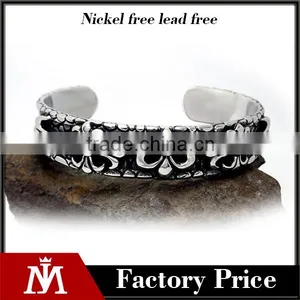 C Shape Antique Silver Vintage Punk Engraved Stainless Steel Bangles thumbnail-1