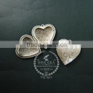 40mm Vintage Style Antiqued Silver Flower Engraved Heart Shape Photo Locket Pendant Charm DIY Supplies 1133006 thumbnail-5