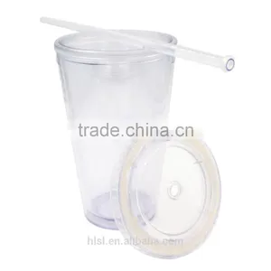 Wholesale Clear Plastic Disposable Straw Cup With Lid, IML Custom Logo Printed Cup With Straw thumbnail-4