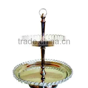 SILVER PLATED BEADED 2 TIER WEDDING CAKE STAND, FANCY WEDDING CAKE STAND, SILVER BEADED FRUIT STAND thumbnail-1