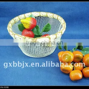 White Round Wire Decorative With Plant Fruit Storage Container thumbnail-1