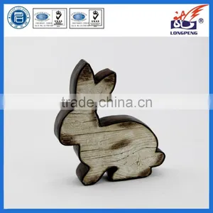 Primitive Resin Wood Bunny Figurine for Tabletop or Wall Display thumbnail-1