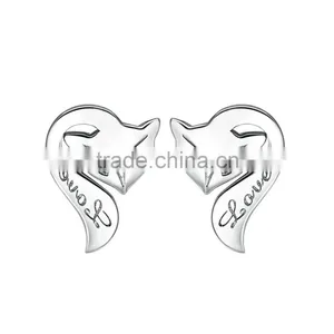 925 Sterling Silver Fashion Fox Animal Shape Trendy Latest Earring Stud thumbnail-2