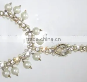 PAYAL Anklets Pair CRYSTAL PEARL GOLD TONE WITH TOE RING , BAREFOOT SANDAL thumbnail-2