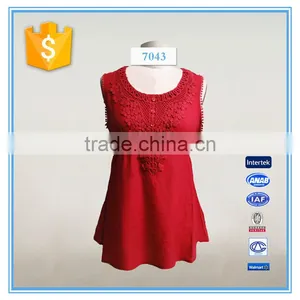 Fashion Chiffon Lady Top Designer Girl Latest Design Sleeveless Lace Crochet Top thumbnail-1