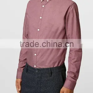 Mens Burgundy Button Down Long Sleeve Office Shirt thumbnail-2