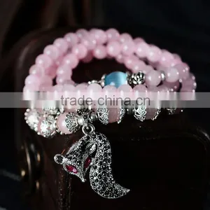 F20075N Natural Pink Crystal Fox Bracelet Lucky Hand Chains thumbnail-1