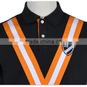 Men's Strip Polo T Shirt With Contrast Color Black Orange thumbnail-4