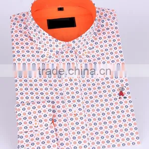 2017 Floral Printed Men's Long Sleeve Button Down Collar Slim Fit Shirt With Contrast Collar and Cuff thumbnail-1
