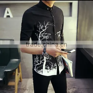 Seven Men Sleeve Han Edition Cultivate One's Morality Joker No-iron Shirt Wet Printing Individuality Student Leisure Shirt With thumbnail-3