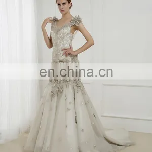 C5021 Silver-gold Lace Flower With Crystal India Mermaid Bridal Wedding Dress thumbnail-1