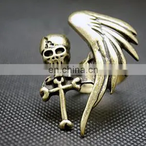 Punk Gothic Monoplane Wing Skeleton Cross Wind Skull Ring thumbnail-1