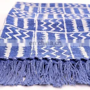 Home Decor Indigo Blue Print Rug Woven Cotton Carpet Bohemian Floor Mat Dari 3X5 thumbnail-2