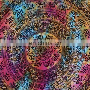 Indian Elephant Tie Die Mandala Decor Cotton Handmade Hippy Queen Wall Hanging, Tapestry, Decorative Bedspread Throw thumbnail-3