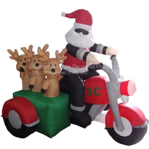 Outdoor Inflatable Santa Claus Riding Motorcycle With Reindeer for Christmas Decoration thumbnail-2