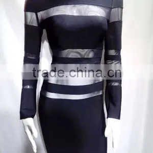 Summer Dress Wholesale 2015 New Black Long Sleeve Mesh Sey Bodycon Celebrity Party Pencil Women Bandage Dress Bandage Bodycon Wo thumbnail-1
