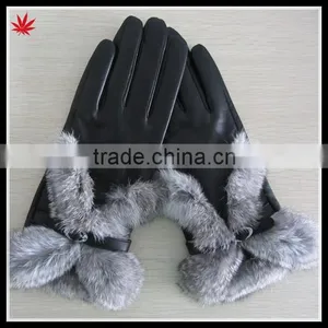 Women High Fashion Rabbit Fur Leather Glove thumbnail-2
