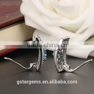 925 Sterling Silver 2.9CT Genuine Gems(Topaz,Amethyst,Garnet,Citrine,Peridot) Handmade Clip on Earring thumbnail-5