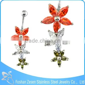 Lovely Curved Bar Blue Claw Cubic Zircon Bee Flower Navel Belly Ring thumbnail-6