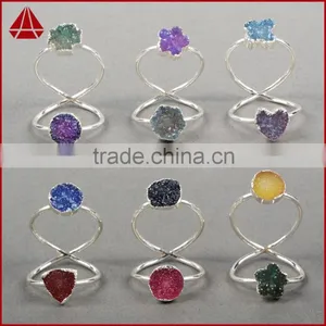 Druzy Wrapped Authintic Stone Full Finger Ring in Sterling Silver Gems Ring thumbnail-4