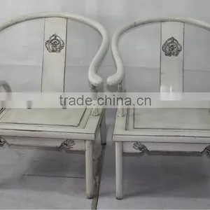 Chinese Antique Wooden Carved Arm Dining Chair thumbnail-1