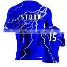 Poly/Spandex (Poly/Lycra) Blue With Thunder Storm Print Half Sleeve Round Neck Sublimated Compression Shirt thumbnail-1