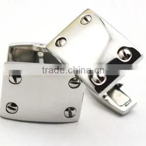 Stainless Steel Silver Rectangle Personalized Cool Cufflinks for Men thumbnail-1
