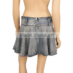 2016 S/S Latest Design Lady Washed Denim Mini Skirts thumbnail-4