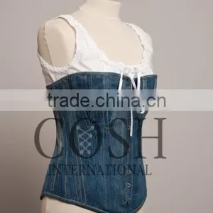 Denim Overbust Steel Boned Corsets thumbnail-1