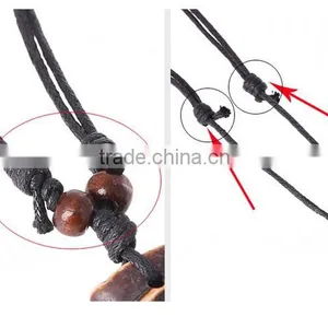 Original Genuine Brown Leather Cord Double Alloy Circle Pendant Punk Jewelry Men Necklace thumbnail-3