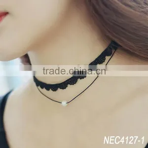 2016 Fashion Woman Hot Sexy Black Lace Multi Layers Fancy Tattoo Choker Necklace 2pcs Set Vintage Lolita Necklace thumbnail-4