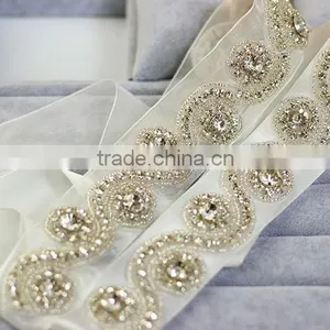 Wholesale Diy Bridal Sash and Belt Rhinestone Trim Applique Patch Silver WA016 thumbnail-1
