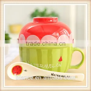Large Ceramic Soup Bowl Set With Spoon in Fruit Shape Design thumbnail-3