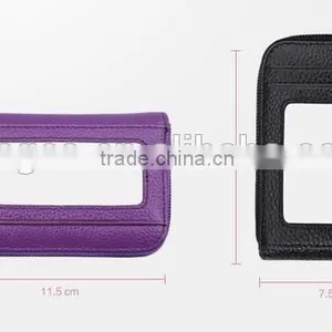 WCA Audited Factory Offers High Quality Leather Card Wallet With PVC Window ( W211) thumbnail-1