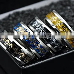 2016 Silver Wedding Band Jewelry Unique Pattern Stainless Steel Polished Rings for Mens thumbnail-6