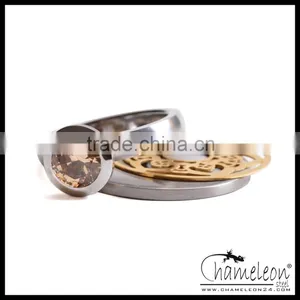 Chameleon 316L Stainless Steel Metal Screw Single Stone Finger Ring thumbnail-2