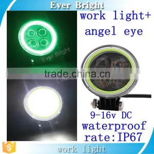 New Latest!!! Waterproof Round Hot Sale Motorcycle Car Headlight Two Types 12W DC 12V 12w LED Work Light+ Angel Eyes thumbnail-1