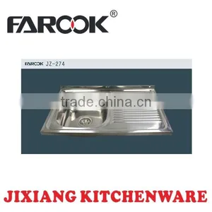 JZ-274 80*50cm Single Bowl Stainless Steel Kitchen Sink With Drain Board thumbnail-1