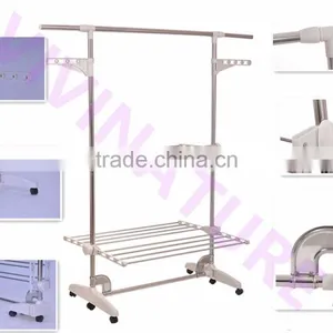 2017 Hot Sale Portable Clothes Drying Rack With 3 Layers and 6 Wheels Design for Adjustable Bar thumbnail-4