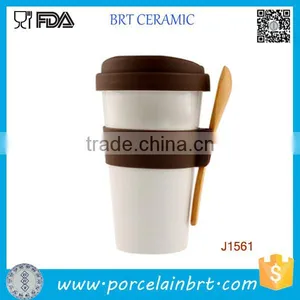 Special Design White Porcelain Double Wall Mug With Spoon thumbnail-2