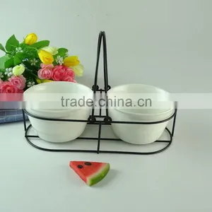 Stock Cheap White Bowl Set With Black Iron, Porcelain Rice Bowl Noodle Bowl for Home Use thumbnail-1