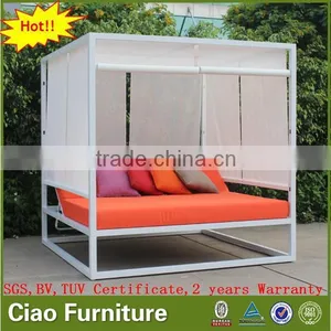 Outdoor Furniture Aluminum Beach Sunbed With Sling Curtain thumbnail-1