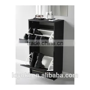 New Design Shoe Cabinet With 2 Compartments E1 Rank MDF Wooden Shoe Storage With Glossy Finished Shoe Cabinet thumbnail-3