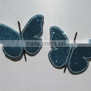 2017 Popular Item Handmade Blue Glitter Butterfly Embroidered Embellishmen Clippie Cover Felt Pin Cover Made in China thumbnail-1