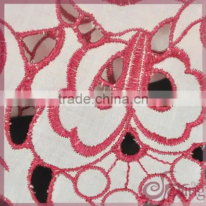 Red Floral Hollow Out Embroidery Design Cotton Lace Fabric for Dress thumbnail-5