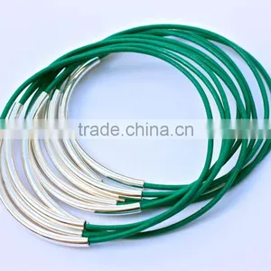 Silver Tube Leather Bracelet, 10pcs Stacking Leather Bangle Bracelet, New Design Thin Leather Bracelet thumbnail-1