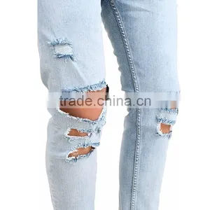 New Fashion Skinny Washed Hole Jeans 2017 Men Damaged Denim Jeans Pants thumbnail-4